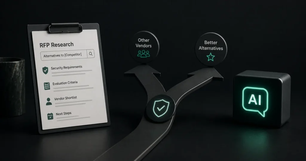 Security RFP research comparing a competitor with alternative vendors, supported by AI-assisted evaluation and shortlist criteria.