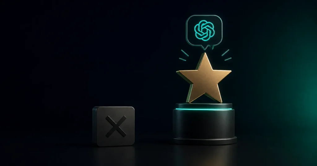 Gold star highlighted by ChatGPT as a preferred source while a competing option is rejected, illustrating why some brands get cited in AI-generated answers and others do not.