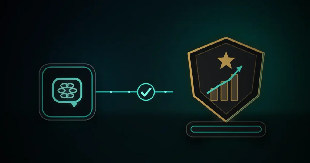3D illustration of ChatGPT recommending a financial advisor, shown through an approved connection to a trusted financial growth shield.