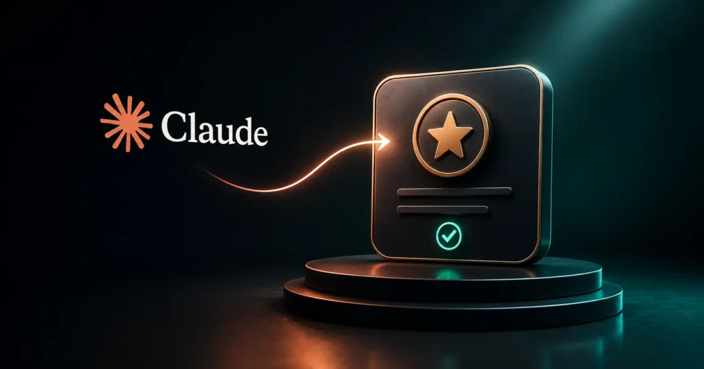 3D illustration of Claude selecting an approved brand recommendation as part of an AI search optimization strategy.